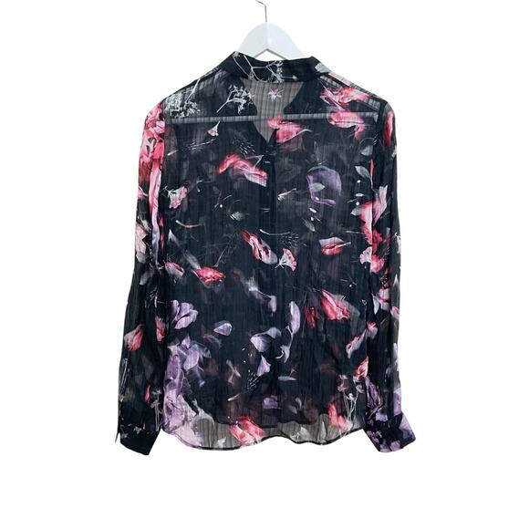 Theory Women's Size TP Black Sheer Silk Blend Floral Print Button Down Shirt - Picture 7 of 7